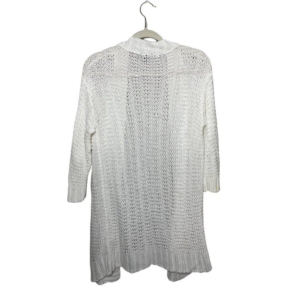 Talbots Cable Knit Cardigan Size XS White Mid Length Open Front 100% Cotton - Picture 2 of 5
